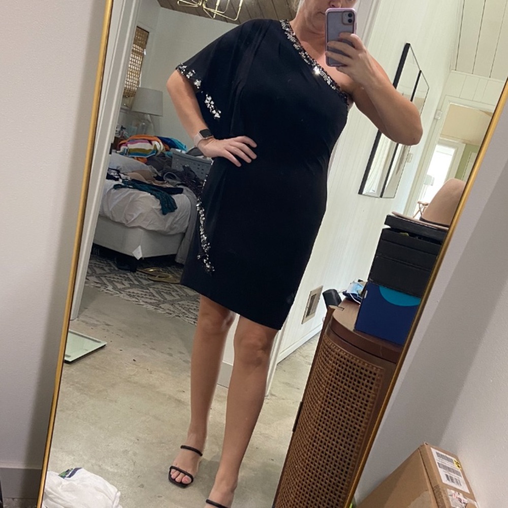 Betsy & Adam black cocktail dress w/ sequined trim